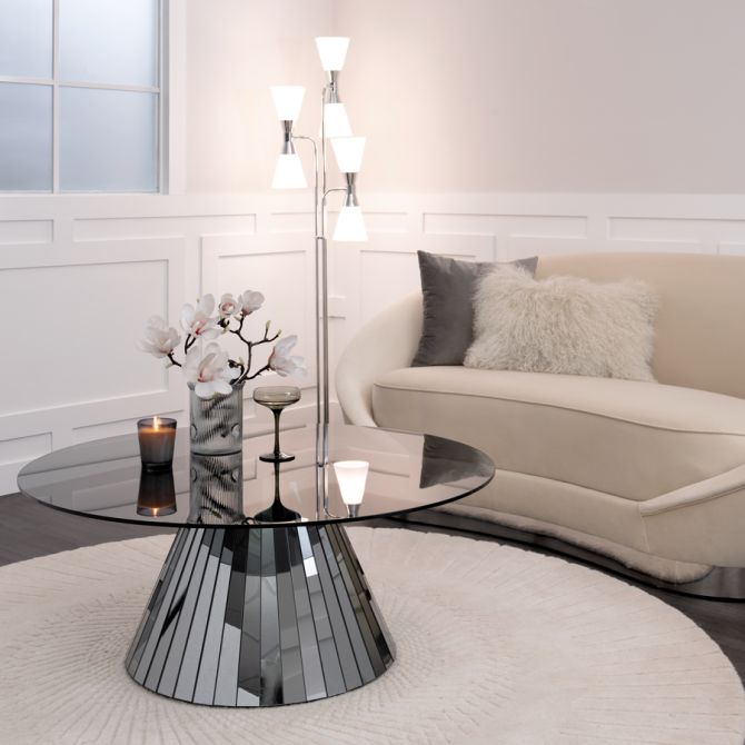 Bàn cà phê kính hình tròn hiện đại cho phòng khách đương đại 64x64 0