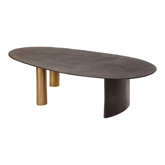 Modern Metal Top Glass Oval Coffee Table Nâu với chân thép không gỉ 1