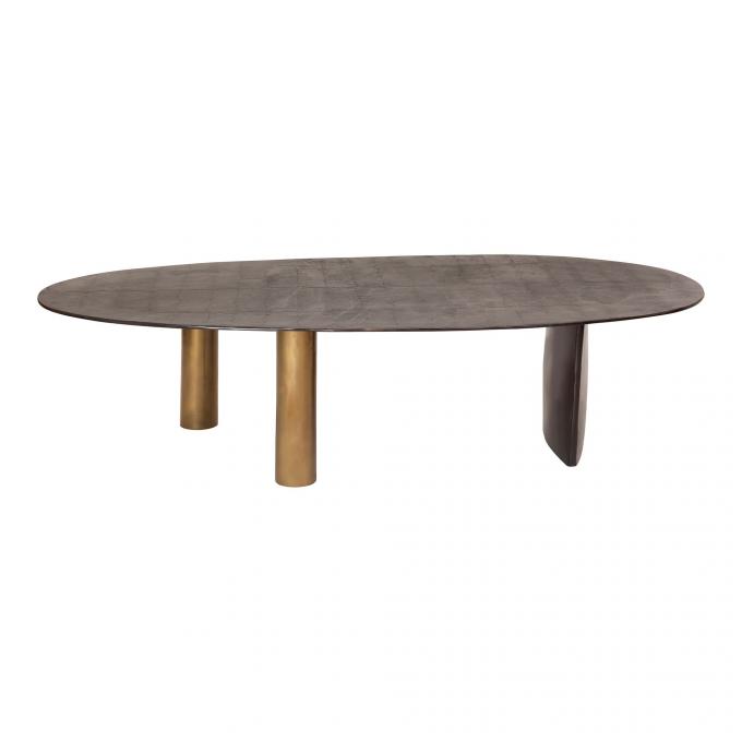 Modern Metal Top Glass Oval Coffee Table Nâu với chân thép không gỉ 2