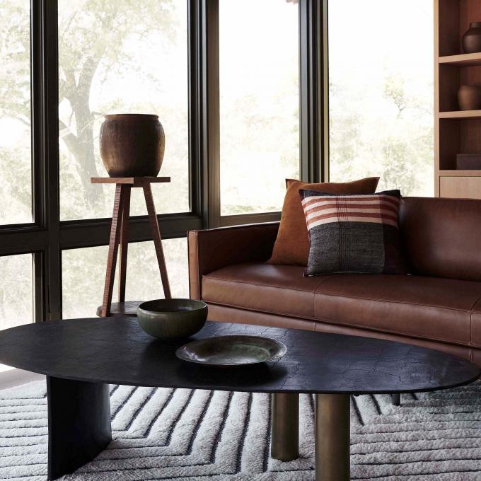 Modern Metal Top Glass Oval Coffee Table Nâu với chân thép không gỉ 5