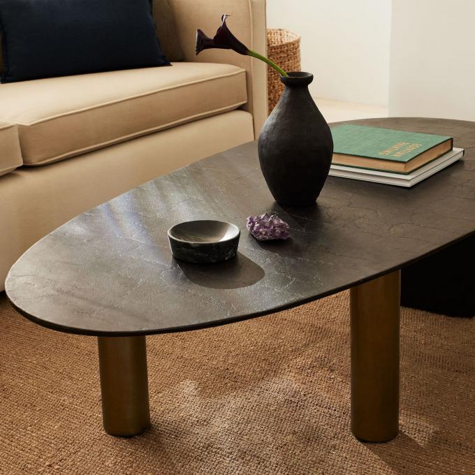 Modern Metal Top Glass Oval Coffee Table Nâu với chân thép không gỉ 4