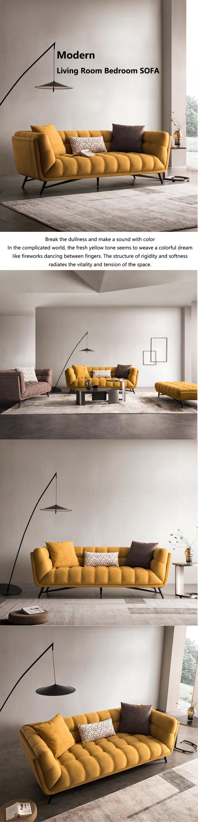 Tufted phần Loveseat ngủ ghế sofa giường kéo ra Yellow Velvet 1