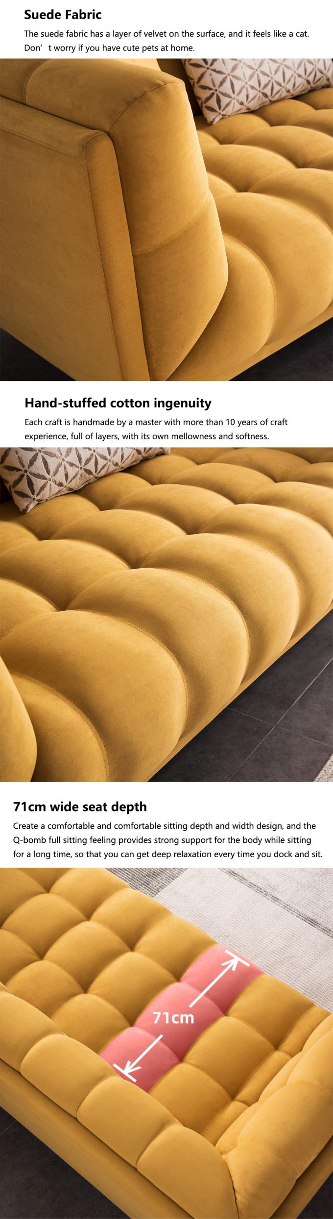 Tufted phần Loveseat ngủ ghế sofa giường kéo ra Yellow Velvet 2