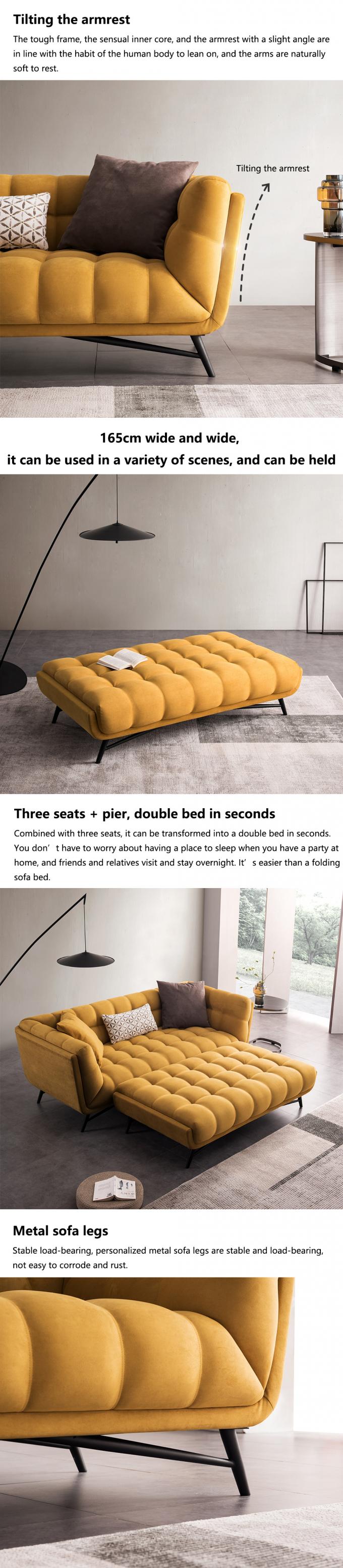 Tufted phần Loveseat ngủ ghế sofa giường kéo ra Yellow Velvet 3