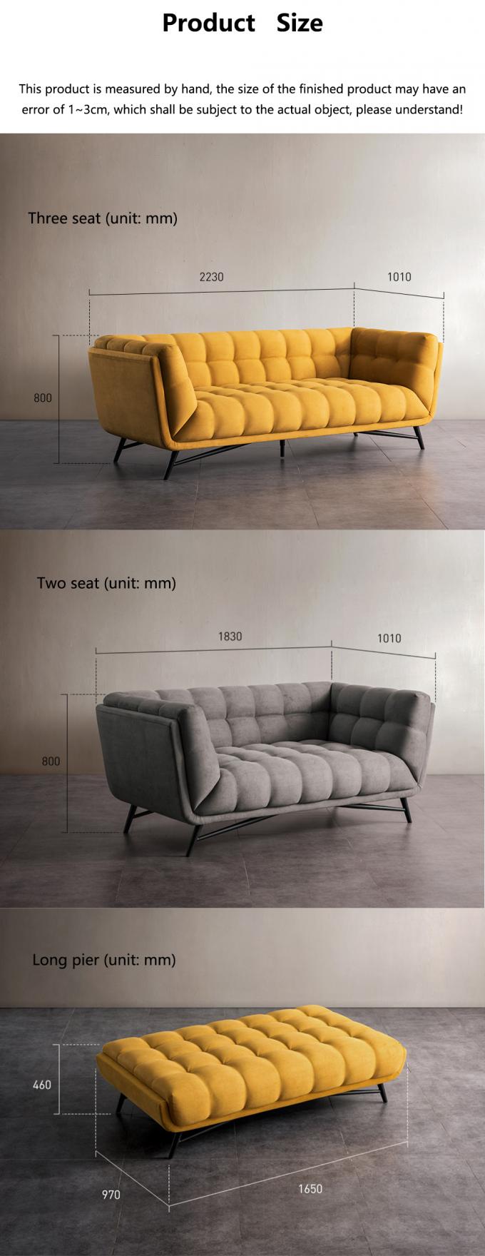 Tufted phần Loveseat ngủ ghế sofa giường kéo ra Yellow Velvet 4