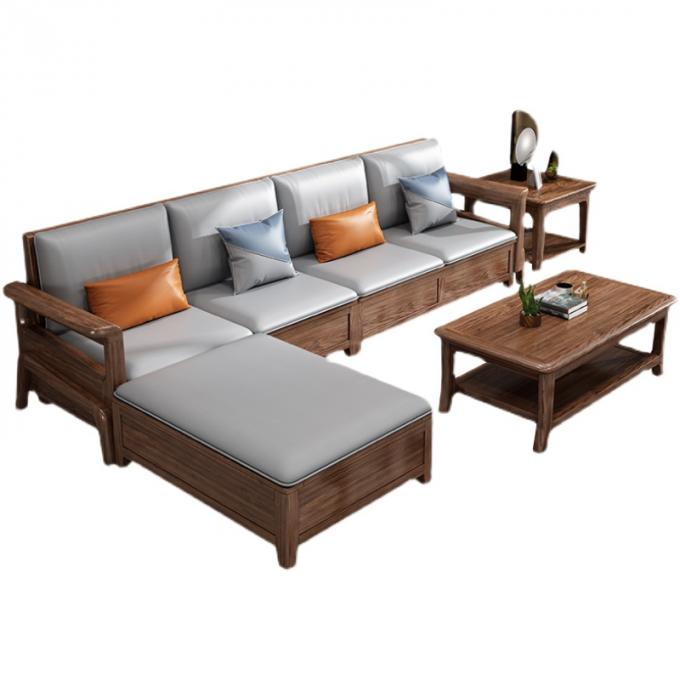 Teak Solid Wooden 7 chỗ ngồi ghế sofa Set Modular Lounge với lớp lót da 4