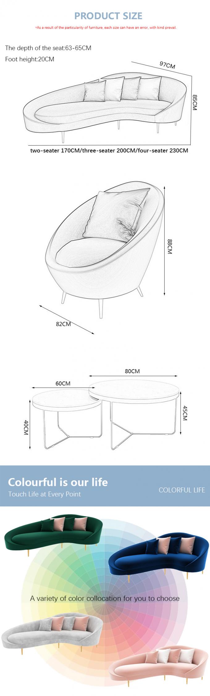 Phòng khách khu vực nghỉ ngơi ghế tiếp tân được thiết lập với kích thước tùy chỉnh và ghế sofa nhung ba ghế 7