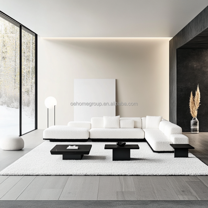 Không có thiết kế hiện đại được thổi phồng bộ ghế sofa với phong cách góc và vải nhung mô-đun cong 4