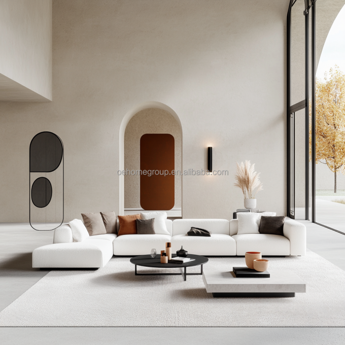 Không có thiết kế hiện đại được thổi phồng bộ ghế sofa với phong cách góc và vải nhung mô-đun cong 5