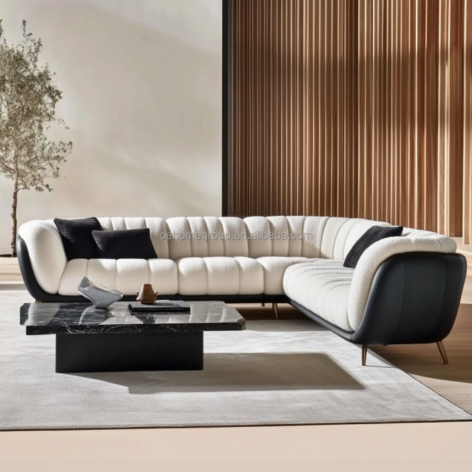 Bộ ghế sofa hiện đại 3 chỗ ngồi mềm mại phòng khách Vịnh Ghế bành Vải Boucle Trắng Chất liệu làm đầy đồ nội thất BỌT 4