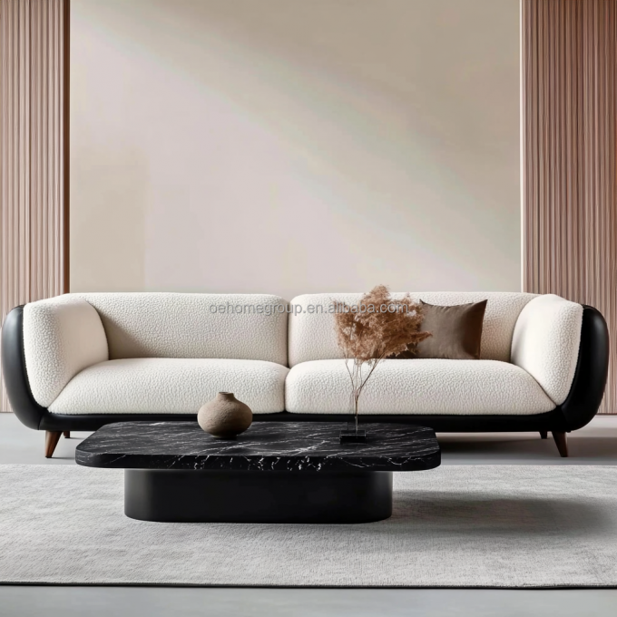 Bộ ghế sofa hiện đại 3 chỗ ngồi mềm mại phòng khách Vịnh Ghế bành Vải Boucle Trắng Chất liệu làm đầy đồ nội thất BỌT 5