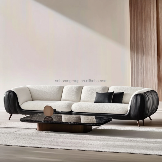Bộ ghế sofa hiện đại 3 chỗ ngồi mềm mại phòng khách Vịnh Ghế bành Vải Boucle Trắng Chất liệu làm đầy đồ nội thất BỌT 6