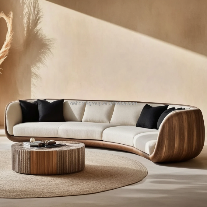 Ghế sofa góc màu trắng hiện đại với chân gỗ tự nhiên, sự bổ sung hoàn hảo cho nội thất phòng khách gia đình 2