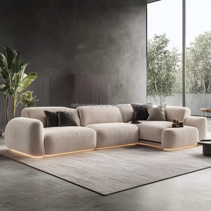 Bộ trang trí vải mô-đun curved Boucle sofa ấm cúng góc sàn bộ sofa đồ nội thất phòng khách hiện đại 5