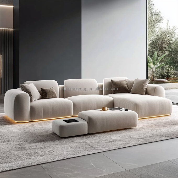 Bộ trang trí vải mô-đun curved Boucle sofa ấm cúng góc sàn bộ sofa đồ nội thất phòng khách hiện đại 6