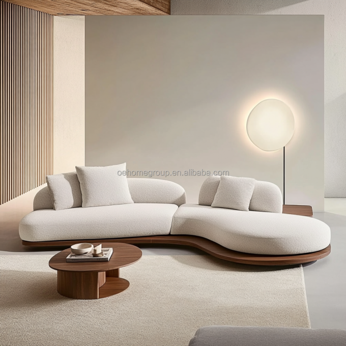 Bộ ghế sofa phong cách Nhật Bản màu óc chó với chân gỗ và vải công nghệ không giặt 1