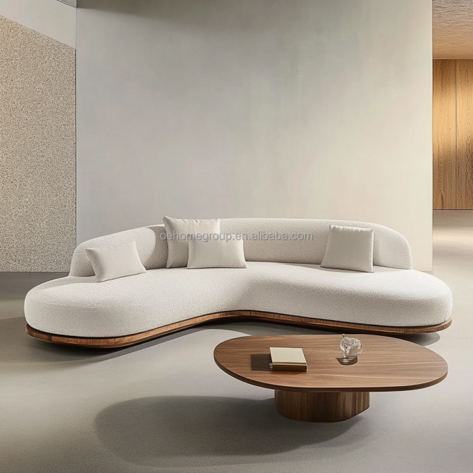Bộ ghế sofa phong cách Nhật Bản màu óc chó với chân gỗ và vải công nghệ không giặt 2
