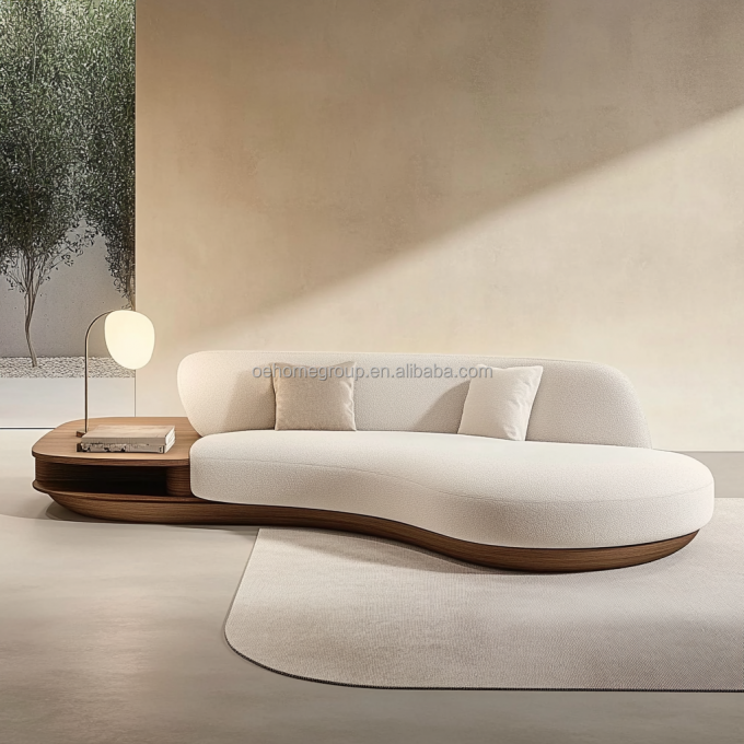 Bộ ghế sofa phong cách Nhật Bản màu óc chó với chân gỗ và vải công nghệ không giặt 3