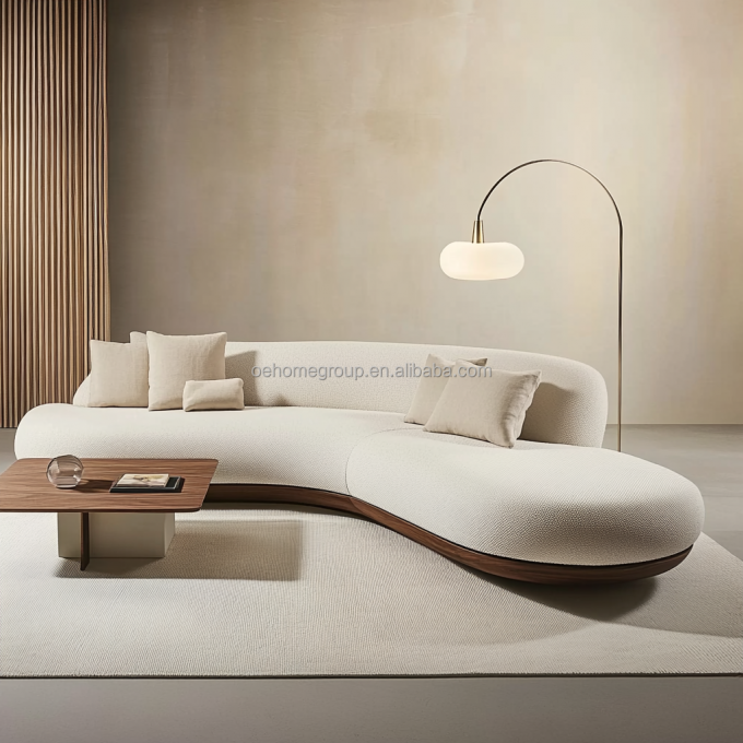 Bộ ghế sofa phong cách Nhật Bản màu óc chó với chân gỗ và vải công nghệ không giặt 4