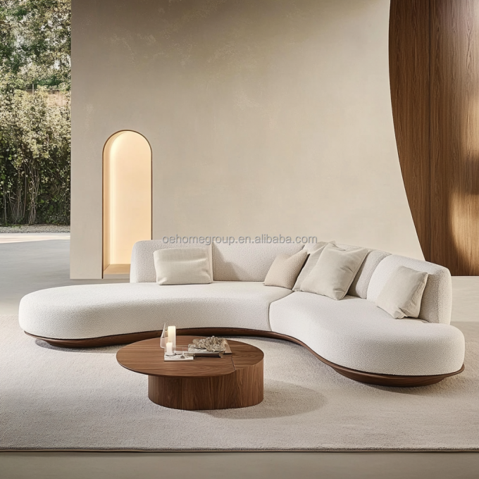 Bộ ghế sofa phong cách Nhật Bản màu óc chó với chân gỗ và vải công nghệ không giặt 6