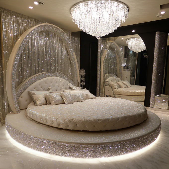 Queen Size Mirror Modern Style Bed Set Thiết bị phòng ngủ gương hiện đại với thiết kế gương mới nhất 1