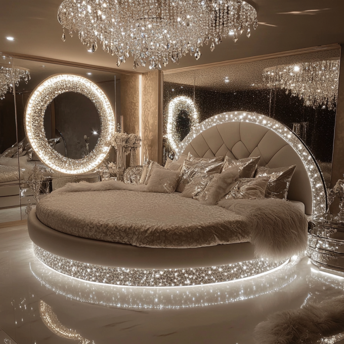 Queen Size Mirror Modern Style Bed Set Thiết bị phòng ngủ gương hiện đại với thiết kế gương mới nhất 2
