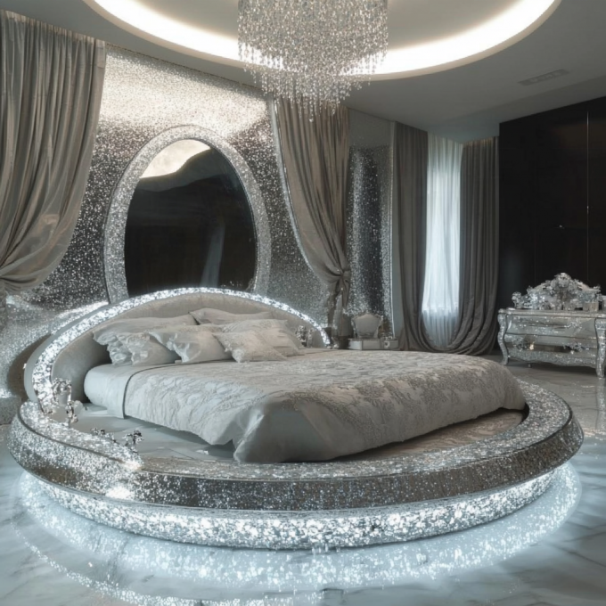 Queen Size Mirror Modern Style Bed Set Thiết bị phòng ngủ gương hiện đại với thiết kế gương mới nhất 3