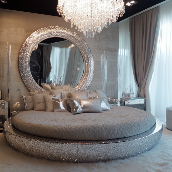 Queen Size Mirror Modern Style Bed Set Thiết bị phòng ngủ gương hiện đại với thiết kế gương mới nhất 5