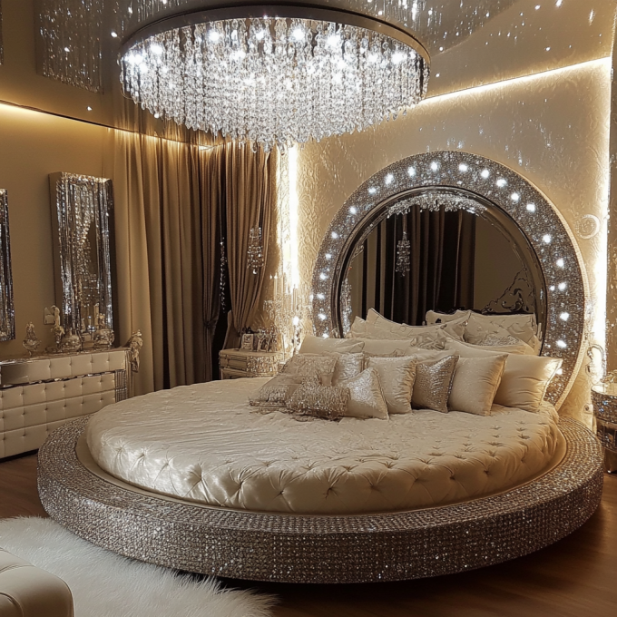 Queen Size Mirror Modern Style Bed Set Thiết bị phòng ngủ gương hiện đại với thiết kế gương mới nhất 6