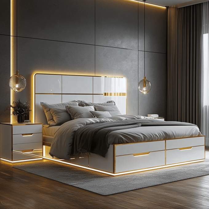 Thiết kế hiện đại có thể điều chỉnh giường gỗ kích thước hoàng hậu cho phòng ngủ hoàng gia sang trọng của Ý 1