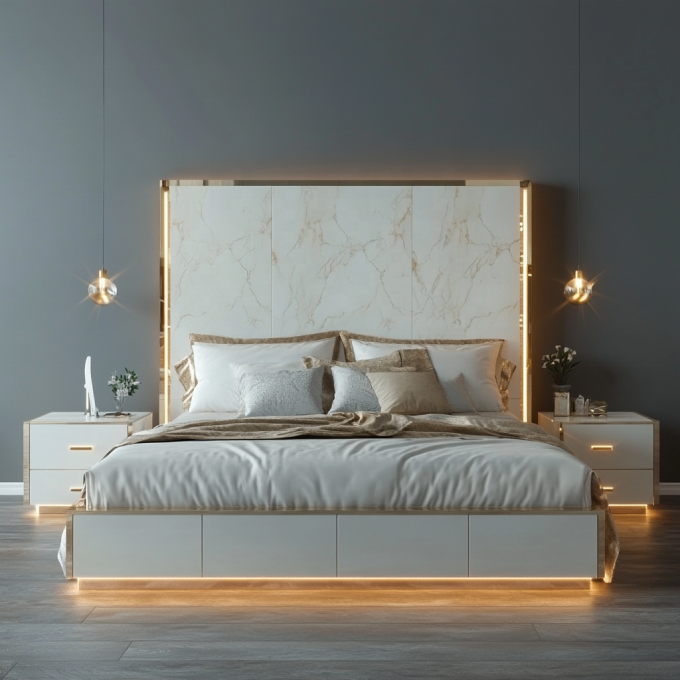Thiết kế hiện đại có thể điều chỉnh giường gỗ kích thước hoàng hậu cho phòng ngủ hoàng gia sang trọng của Ý 5