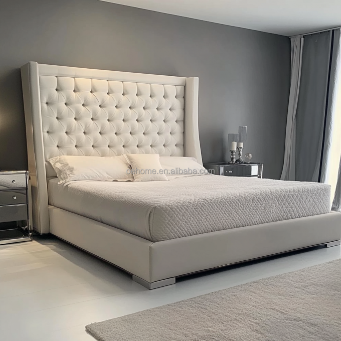 Cây màu xám Queen / King kích thước giường đôi với nút gương lấy cảm hứng từ Tổng thống và thiết kế hiện đại 1
