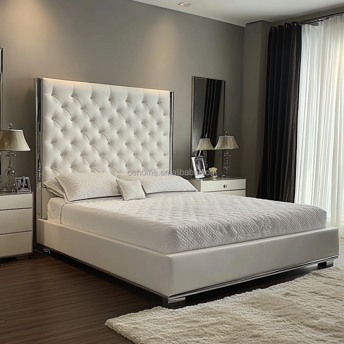 Cây màu xám Queen / King kích thước giường đôi với nút gương lấy cảm hứng từ Tổng thống và thiết kế hiện đại 2