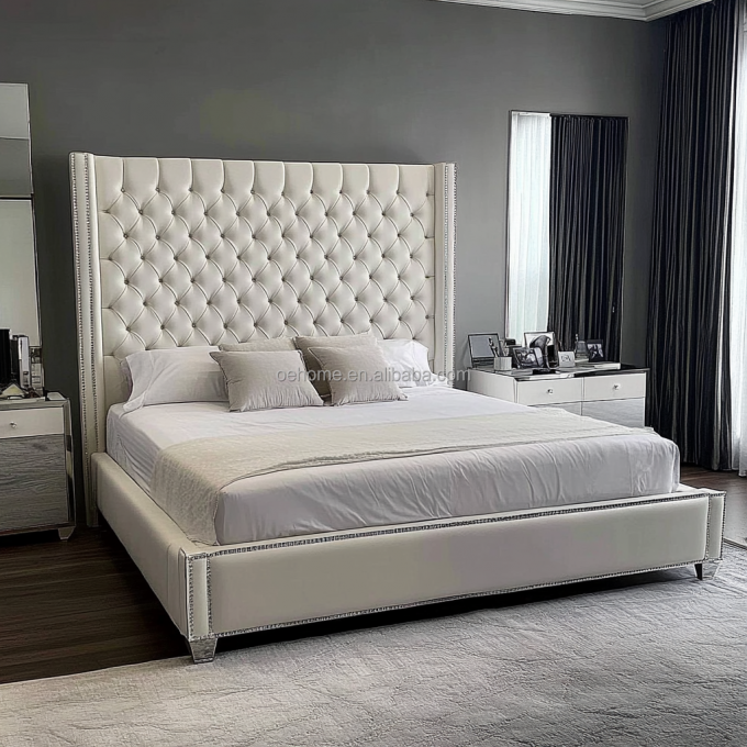 Cây màu xám Queen / King kích thước giường đôi với nút gương lấy cảm hứng từ Tổng thống và thiết kế hiện đại 3