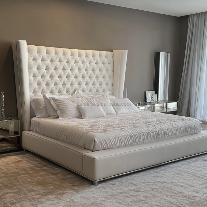 Cây màu xám Queen / King kích thước giường đôi với nút gương lấy cảm hứng từ Tổng thống và thiết kế hiện đại 4