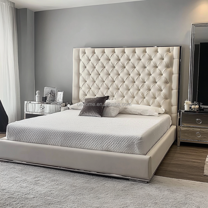 Cây màu xám Queen / King kích thước giường đôi với nút gương lấy cảm hứng từ Tổng thống và thiết kế hiện đại 5