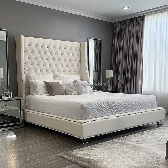 Cây màu xám Queen / King kích thước giường đôi với nút gương lấy cảm hứng từ Tổng thống và thiết kế hiện đại 7