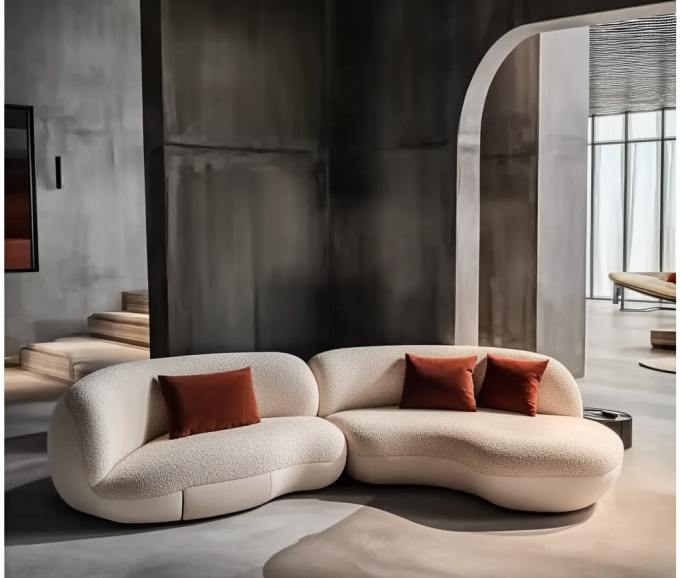 Modern High Density Sponge White Leather Corner Sofa With Metal And Wood Frame Luxury Velvet Semi Circle Moon Shaped Sofa (Máy sofa góc da trắng với khung kim loại và gỗ) 1