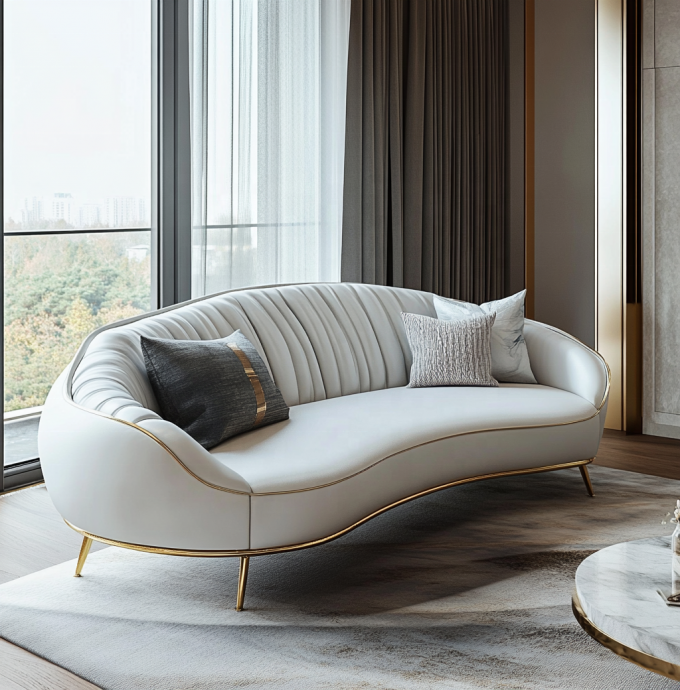 Bộ ghế sofa khách sạn bằng nhung và da thật cho sảnh khách sạn đa năng, phòng khách hoặc nội thất căn hộ 3