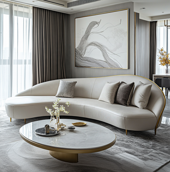 Bộ ghế sofa khách sạn bằng nhung và da thật cho sảnh khách sạn đa năng, phòng khách hoặc nội thất căn hộ 4