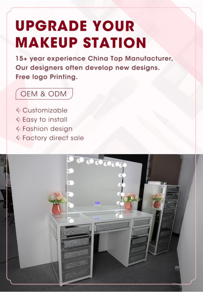 Modern Design Oak Makeup Table With Lighted Mirrored Dresser Vanity Desk And Storage (Máy trang điểm gỗ sồi hiện đại với đèn gương) 1