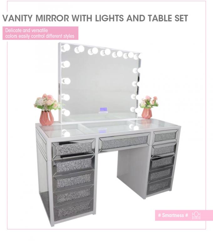 Modern Design Oak Makeup Table With Lighted Mirrored Dresser Vanity Desk And Storage (Máy trang điểm gỗ sồi hiện đại với đèn gương) 5