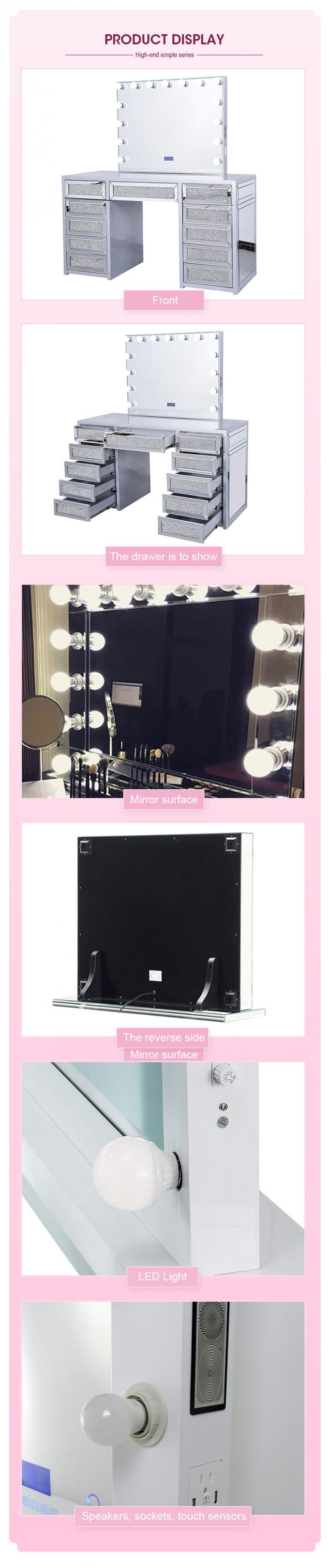 Modern Design Oak Makeup Table With Lighted Mirrored Dresser Vanity Desk And Storage (Máy trang điểm gỗ sồi hiện đại với đèn gương) 7