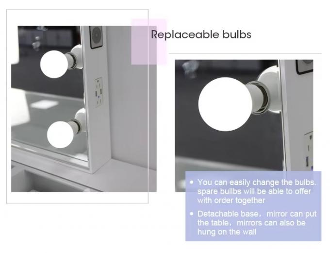 Phòng ngủ trang điểm thiết lập đèn LED chiếu sáng gương Vanity Table với ngăn kéo và kệ lưu trữ điều chỉnh màu hồng 3