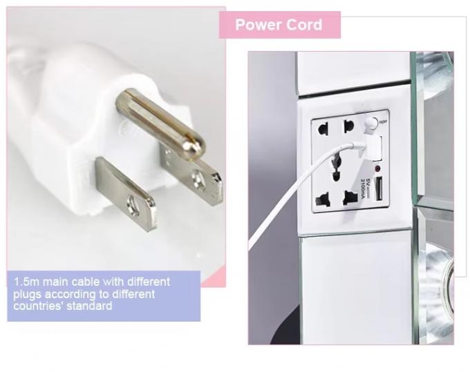Phòng ngủ trang điểm thiết lập đèn LED chiếu sáng gương Vanity Table với ngăn kéo và kệ lưu trữ điều chỉnh màu hồng 4