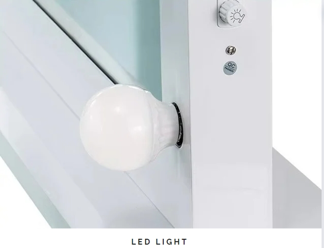 Phòng ngủ trang điểm thiết lập đèn LED chiếu sáng gương Vanity Table với ngăn kéo và kệ lưu trữ điều chỉnh màu hồng 5