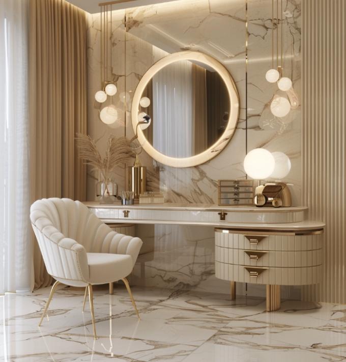 Bàn trang điểm đa năng bằng gỗ phong cách Bắc Âu hiện đại trong phòng ngủ với gương trang điểm có đèn LED và ngăn chứa đồ 3