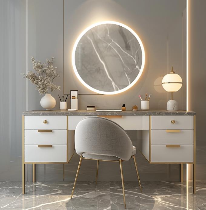 Bàn trang điểm đa năng bằng gỗ phong cách Bắc Âu hiện đại trong phòng ngủ với gương trang điểm có đèn LED và ngăn chứa đồ 5