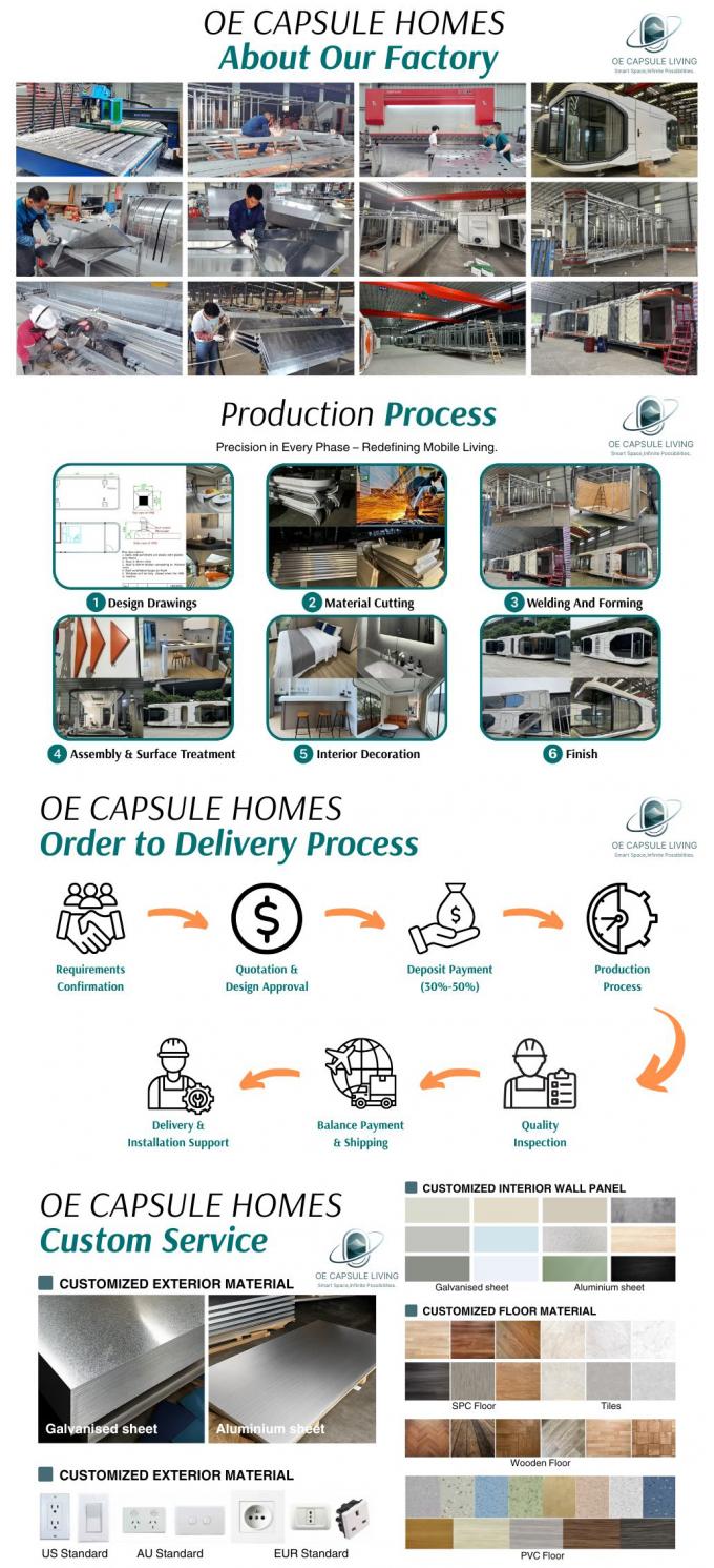 Phòng ngủ sang trọng Phòng khách hiện đại Prefab thông minh Không gian nhỏ Capsule di động Khối chứa mô-đun Capsule House Hotel 21
