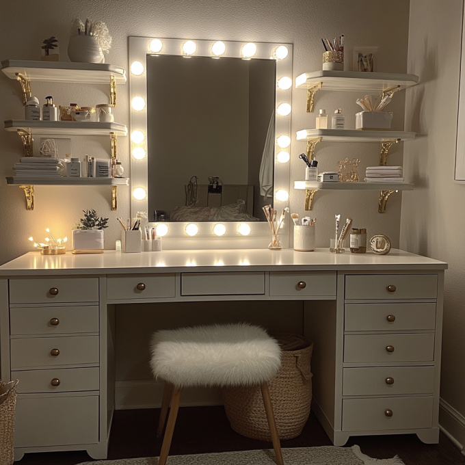 Chiếc gương trang điểm với đèn Chiếc gương thẩm mỹ với 15 bóng đèn LED có thể tắt 18